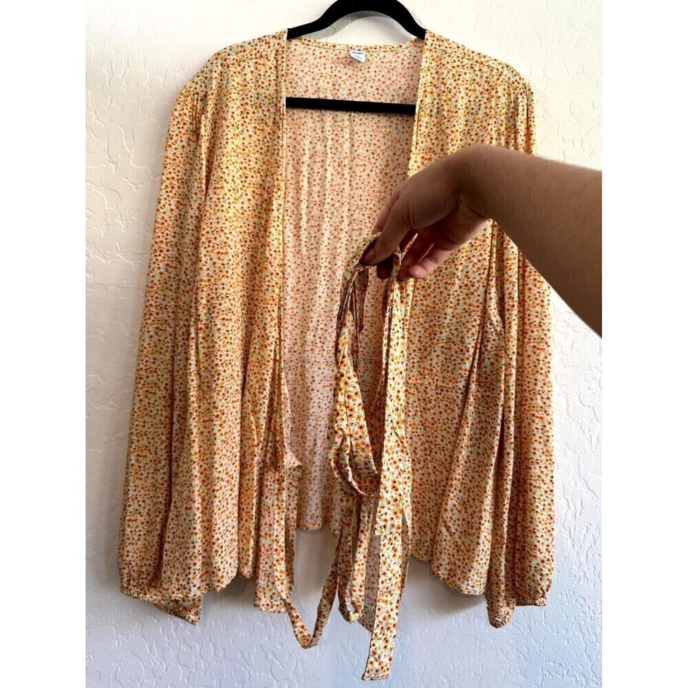 Old Navy Open Front Floral Blouse‎ Top Women's Size XXL Orange Tie-Waist - Picture 4 of 16